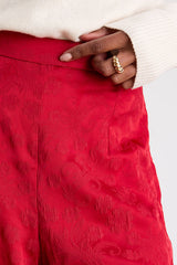 Daphne Red Satin Jacquard Wide-Leg Pants
