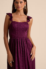 Arlaith Plum Jacquard Lace-Up Corset Maxi Dress