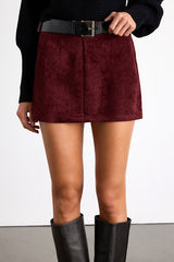 Axara Rust Red Suede Mid-Rise Mini Skirt