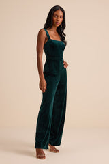 Sayana Emerald Velvet Sleeveless Straight Leg Jumpsuit