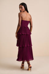 Seriously Sensational Plum Strapless Tiered Midi Dress