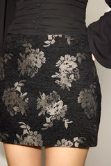 Zinova Black Floral Jacquard High-Rise Mini Skirt