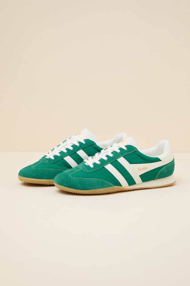 Sprinter Green and Off White Suede Lace-Up Sneakers