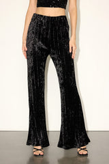Rakai Black Velvet Textured High-Rise Flare Pants