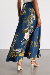 Superbly Stunning Navy Floral Print Satin Maxi Skirt