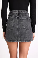 Stash Washed Black Denim Rhinestone Mini Skirt