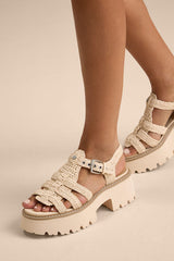 Latice Oatmeal Raffia Caged Platform Sandals