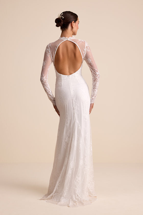 Laveau White Lace Bustier Backless Mermaid Maxi Dress