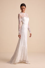 Laveau White Lace Bustier Backless Mermaid Maxi Dress