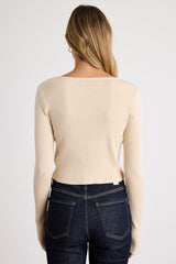 Paxlynn Beige Ribbed Asymmetrical Cardigan Top