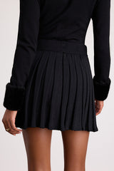 Layden Black Knit Pleated Mini Skirt