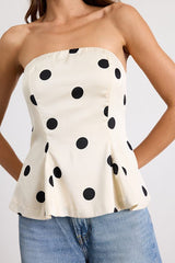 Huttley Ivory Polka Dot Strapless Peplum Top