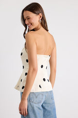 Huttley Ivory Polka Dot Strapless Peplum Top