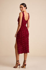 Aniston Wine Red Rosette Sleeveless Midi Dress