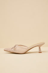 Lacey Blush Lace Bow Kitten Heel Mule Pumps
