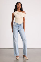 Expert Poise Ivory Ruched One-Shoulder Top