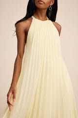 Dorala Light Yellow Pleated Lace-Up Tiered Maxi Dress