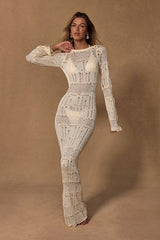 Salise Shiny Cream Distressed Maxi Swim Cover-Up