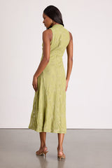 Danalee Lime Green Abstract Floral Embroidered Midi Dress