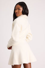 Violetta Ivory Collared Zip-Front Sweater Mini Dress