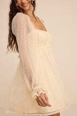 Dreamy Sweetness Beige Swiss Dot Ruffled Mini Babydoll Dress