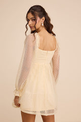 Dreamy Sweetness Beige Swiss Dot Ruffled Mini Babydoll Dress