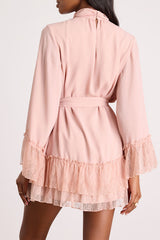 Sidonie Blush Pink Lace Bell Sleeve Mini Dress