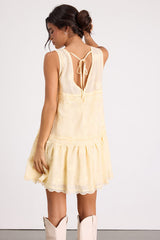 Romy Light Yellow Lace Tiered Shift Mini Dress