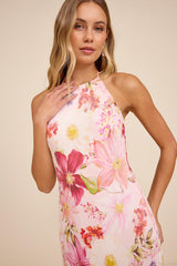 Sidney Blush Multi Floral Halter Maxi Dress