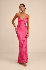 Valhalla Hot Pink Sequin Lace-Up Maxi Dress