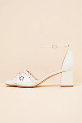 Vivienne White Ankle Strap Low Heel Sandals