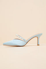 Daryll Light Blue Satin Pearl Pointed-Toe Mule Pumps