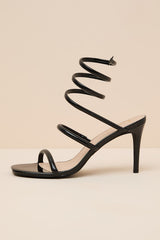 Gerogette Black Patent High Heel Ankle Wrap Sandals