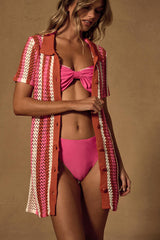 Skylar Pink Multi Striped Crochet Swim Cover-Up