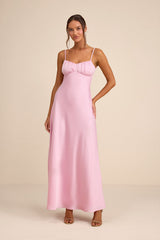 Irena Light Pink Satin Backless Maxi Dress