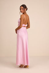 Irena Light Pink Satin Backless Maxi Dress