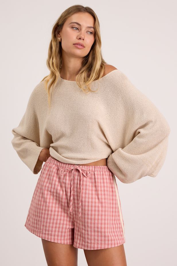Kirra Pink Gingham Drawstring Shorts