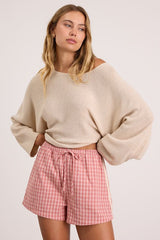 Kirra Pink Gingham Drawstring Shorts