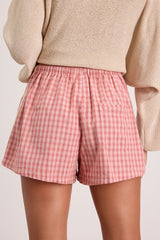 Kirra Pink Gingham Drawstring Shorts