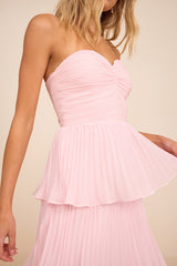 Seriously Sensational Blush Pink Strapless Tiered Midi Dress