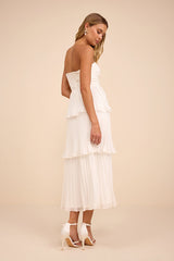 Seriously Sensational White Strapless Tiered Midi Dress
