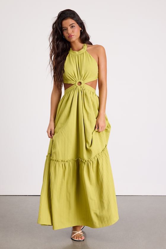 Island Vacay Chartreuse Tie-Back Maxi Dress