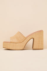 Drexel Beige Raffia Platform Slide Sandals