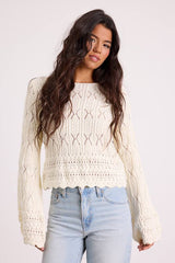 Wendy Ivory Crochet Bell Sleeve Sweater