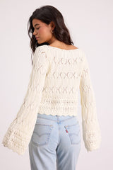 Wendy Ivory Crochet Bell Sleeve Sweater