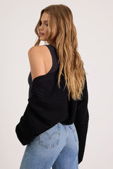 Perfectly Comforting Black Pointelle Open-Front Shrug Sweater