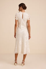 Bridget Ivory Floral Jacquard Puff Sleeve Midi Dress
