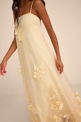 Allie Light Yellow Floral Applique Shift Maxi Dress