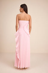 Brylee Light Pink Pleated Ruffled Maxi Dress