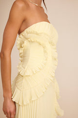 Brylee Light Yellow Pleated Ruffled Maxi Dress
